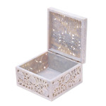 Soapstone jewelry box, 'Poppies' - Jali Carving Soapstone Jewelry Box