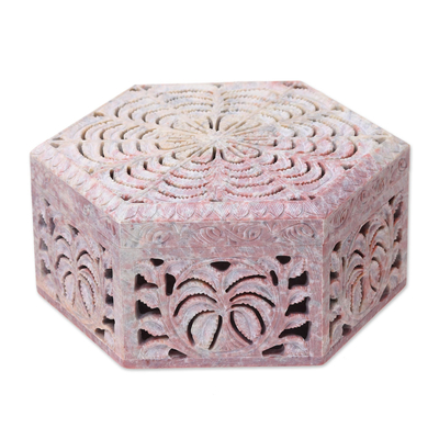 Soapstone jewelry box, 'Wings' - Hand Carved Soapstone jewellery Box