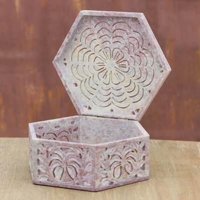 Soapstone jewelry box, 'Wings' - Hand Carved Soapstone Jewelry Box