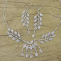 Rainbow moonstone jewellery set, 'Falling Leaves' - Rainbow Moonstone and Sterling Silver jewellery Set