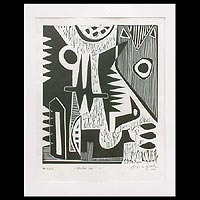 'Brother of the Sun' - B&W Signed Cubist Linoleum Block Print