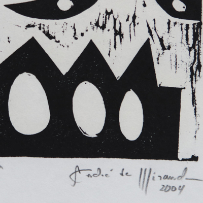 'A Window for the Sky' - Original Brazilian Art Linocut Print in Black and White