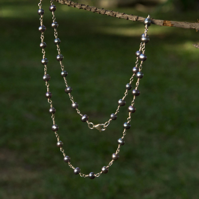 Pearl necklace, 'Silver Radiance' - Handmade Pearl Necklace