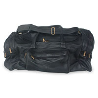 Leather travel bag, 'Brazil in Black' (large) - Leather travel bag (Large)