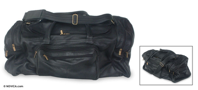 Leather travel bag, Brazil in Black (large)