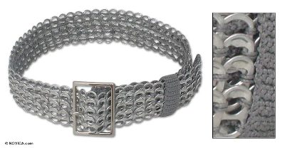 Soda pop-top belt, 'Wide Silver Chain Mail' - Recycled aluminium Soda Pop Top Belt