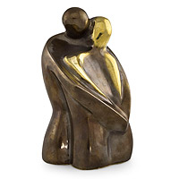 Bronze sculpture, 'Shiny Shelter' - Handmade Abstract Bronze Sculpture