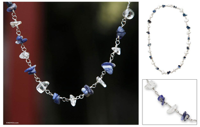 Halskette aus Quarz und Sodalith, 'Blue Sky - Halskette aus Quarz und Sodalith