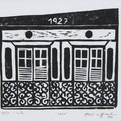 '1927' - Brazil Signed B/W Woodcut Print