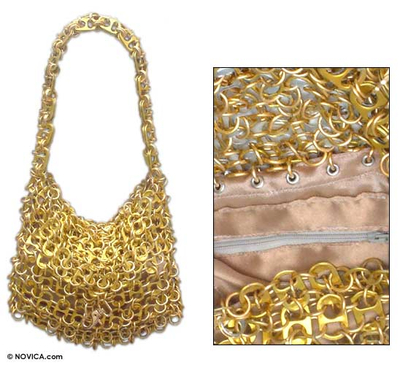 Soda pop-top purse, 'Mini-Shimmery Gold' - Unique Recycled Aluminum Flap Handbag from Brazil