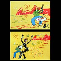 'Samba de Mi Tierra IV' (díptico) - Set de 2 Cuadros Expresionistas Músicos y Bailarines de Samba