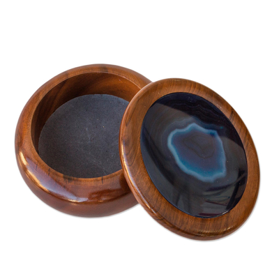 Blue agate and cedar jewelry box, 'Ocean Amazon' - Calm Agate Decorative Jewelry Box in Cedar