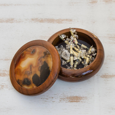 Brown agate and cedar jewelry box, 'Earth Amazon' - Brown Agate and Wood Trinket Jewelry Box