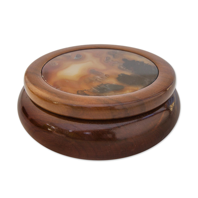 Brown agate and cedar Jewellery box, 'Earth Amazon' - Brown Agate and Wood Trinket Jewellery Box