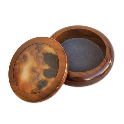 Brown agate and cedar Jewellery box, 'Earth Amazon' - Brown Agate and Wood Trinket Jewellery Box