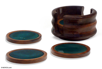 Posavasos de ágata verde y cedro, (lote de 6) - Posavasos de piedra de ágata brasileña hechos a mano (juego de 6)