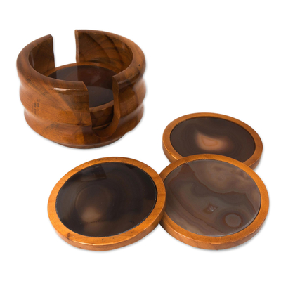 Fair Trade Agate and Cedar Wood Coasters (Set of 6)