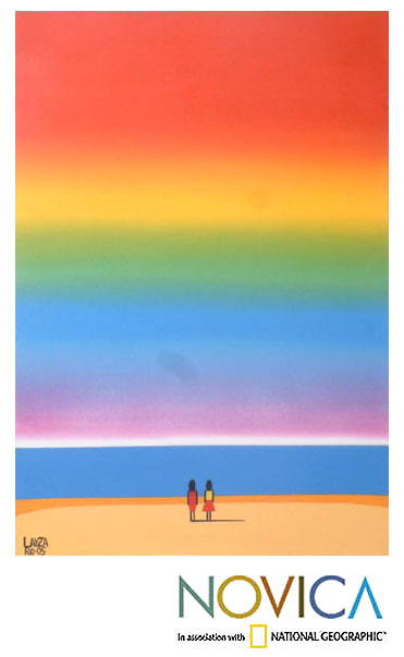 'Romance in the Air' - Vibrant Beach Romantic Painting from Brazil