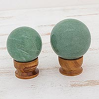 Green quartz balls, 'Happy Hope' (pair) - Green quartz balls (Pair)