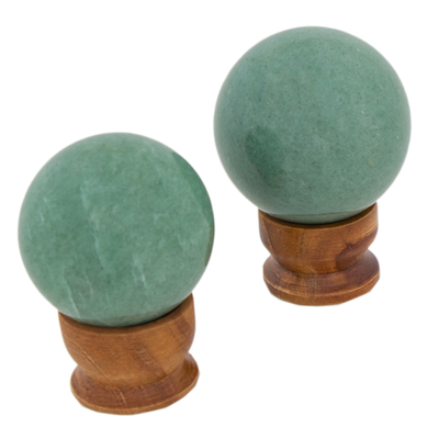 Green quartz balls, 'Happy Hope' (pair) - Green quartz balls (Pair)