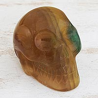 Estatuilla de fluorita, 'Misty Green Skull' - Estatuilla de fluorita