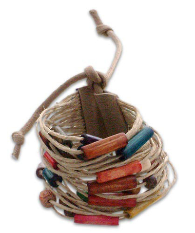 Bamboo and leather bracelet, 'Colorful Amazon' - Hand Made Bamboo and Leather Bracelet
