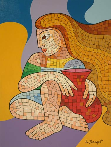 „Frau mit Krug“ – Originales modernes Gemälde
