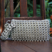 Soda pop-top wristlet bag, 'Silver Hope and Change' - Handmade Recycled Aluminum Wristlet 