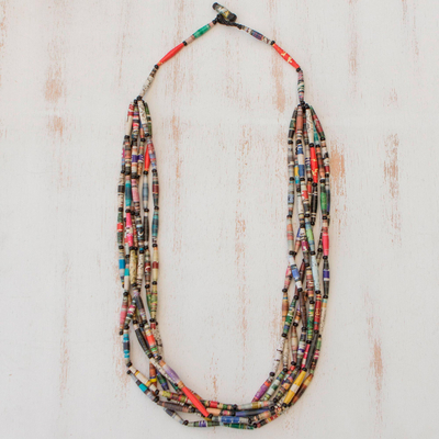 Long necklace, 'Rainbow Paths' - Hand Made Recycled Paper Long Necklace