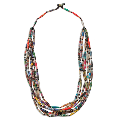 Long necklace, 'Rainbow Paths' - Hand Made Recycled Paper Long Necklace