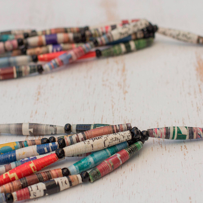 Hand Made Recycled Paper Long Necklace - Rainbow Paths | NOVICA