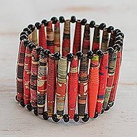 Recycled paper bracelet, 'The News is Hot' - Recycled Paper Stretch Bracelet