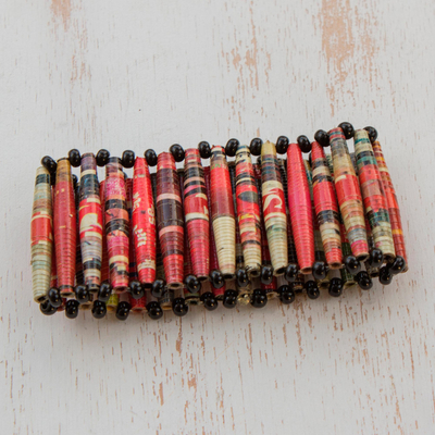 Recycled paper bracelet, 'The News is Hot' - Recycled Paper Stretch Bracelet