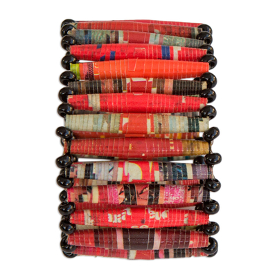 Recycled paper bracelet, 'The News is Hot' - Recycled Paper Stretch Bracelet