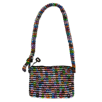 Soda pop-top cosmetics shoulder bag, 'Chic Colors' - Crochet Soda Poptop Cosmetic Bag 