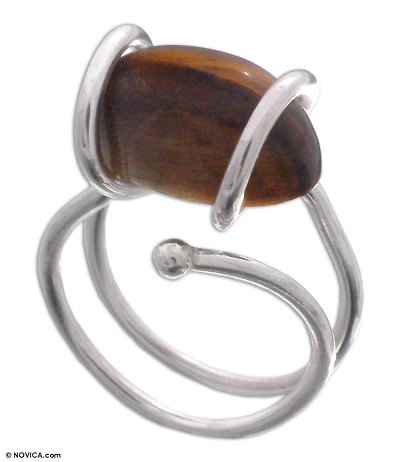Tiger's eye cocktail ring, 'Golden Path' - Tiger's eye cocktail ring