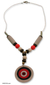 Leather and coconut shell long necklace, 'Bull's Eye' - Leather and coconut shell long necklace