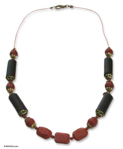Leather and jasper long necklace, 'Esthetics of Zen' - Leather and jasper long necklace