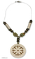 Leather and jade long necklace, 'Amazon Flower' - Handcrafted Coconut Shell and Jade Necklace