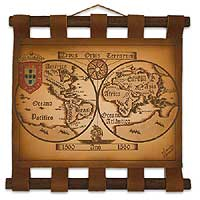 Leather map, 'Two Worlds' - Hand Made Rustic Leather Map Wall Hanging