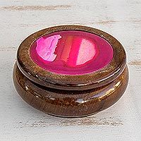 Cedar and agate Jewellery box, 'Rose' - Cedar and agate Jewellery box