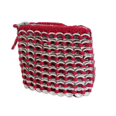 Soda pop-top coin purse, 'Fuchsia Style' - Handcrafted Brazilian Recycled Aluminum Coin Purse 
