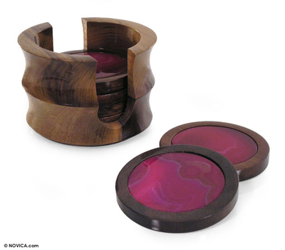 Untersetzer aus Zedernholz, (6er-Set) - Handgefertigte Untersetzer aus gefärbtem Achat (6er-Set)