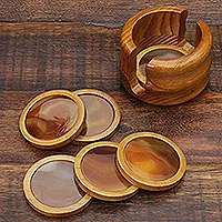 Agate and cedar coasters, 'Mystery' (set of 6) - Agate and cedar coasters (Set of 6)