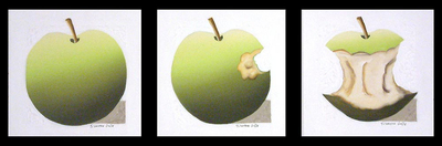 'Green Apple' (triptych) - Acrylic and Plaster on Canvas Green Apple Painting