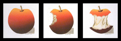 „Roter Apfel“ (Triptychon) – Mischtechnik-Malerei mit roten Äpfeln