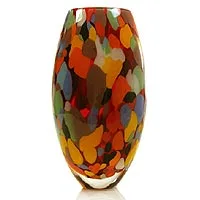 Handblown art glass vase, 'Carnival Colors'