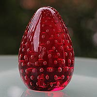 Handblown art glass paperweight, Vermilion Egg