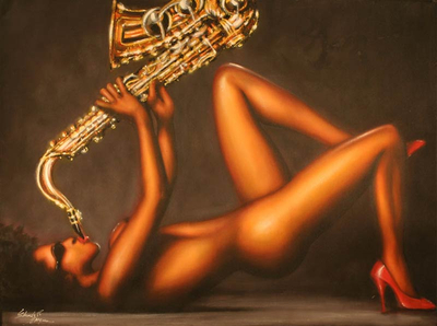 'Beauty and Music II' (2006) - Nude with Saxophone Original Painting