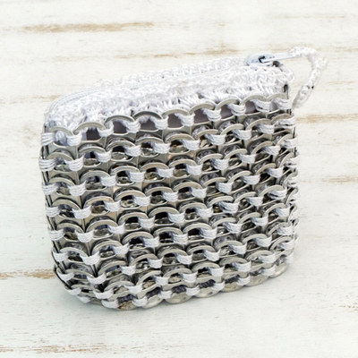 Soda pop-top coin purse, 'White Style' - Recycled Aluminum Coin Purse